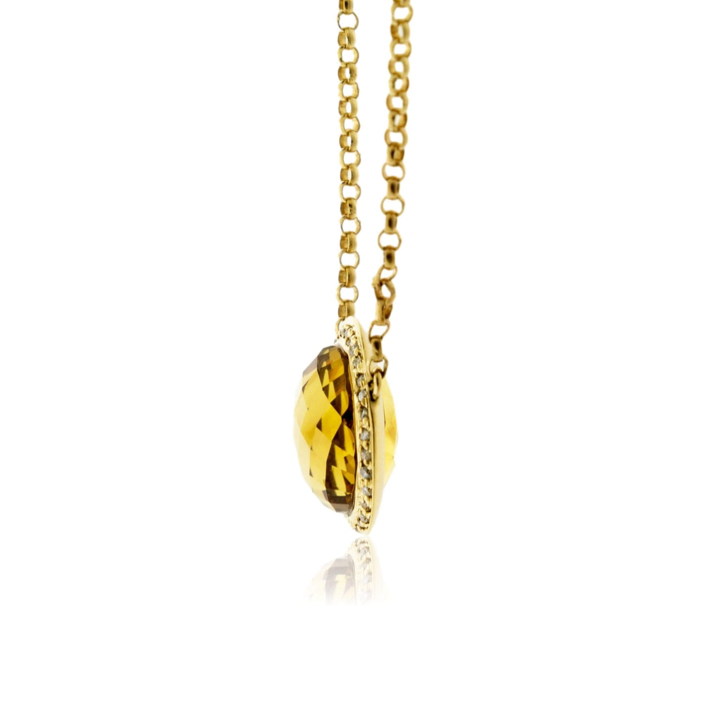 Round Checkerboard Citrine & Diamond Halo Pendant w/Chain - Park City Jewelers