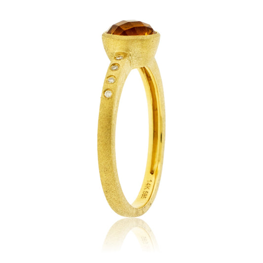 Round Citrine and Diamond Accented Flush Set Ring - Park City Jewelers