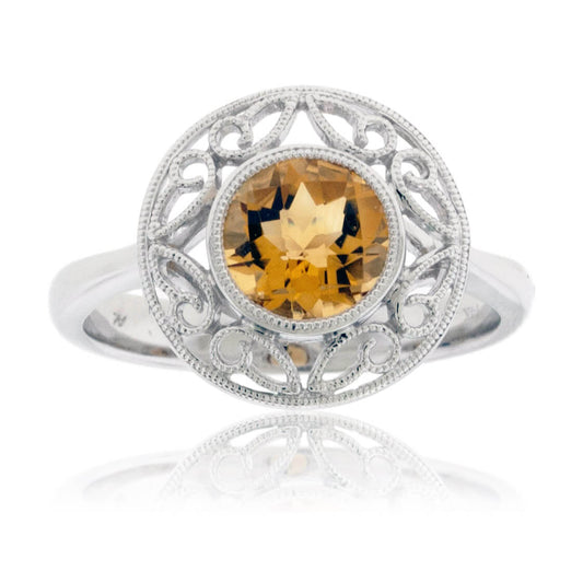 Round Citrine and Filigree Style Circle Ring - Park City Jewelers