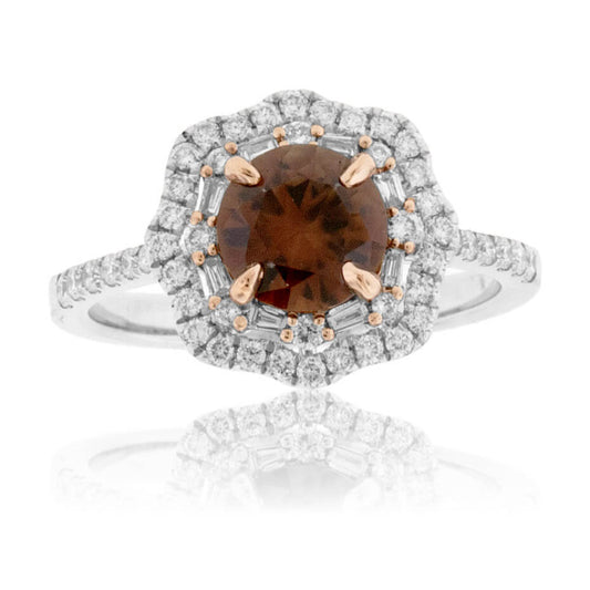 Round Cut Brown Zircon & Diamond Double Halo Ring - Park City Jewelers