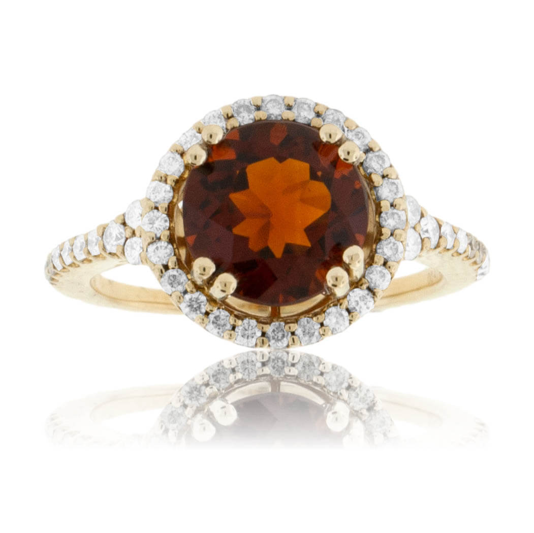 Round Cut Citrine & Diamond Halo Style Ring - Park City Jewelers