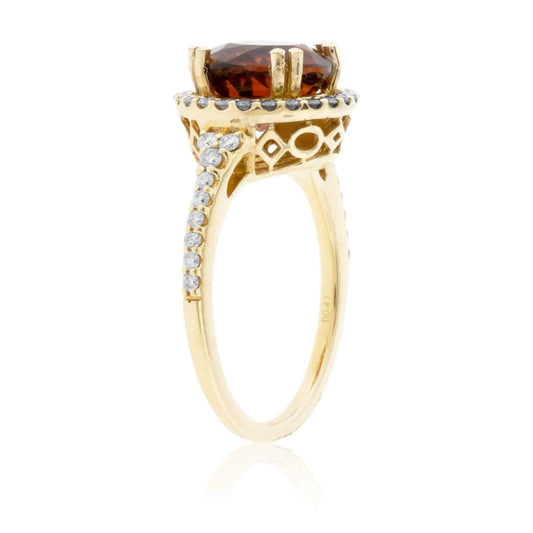 Round Cut Citrine & Diamond Halo Style Ring - Park City Jewelers