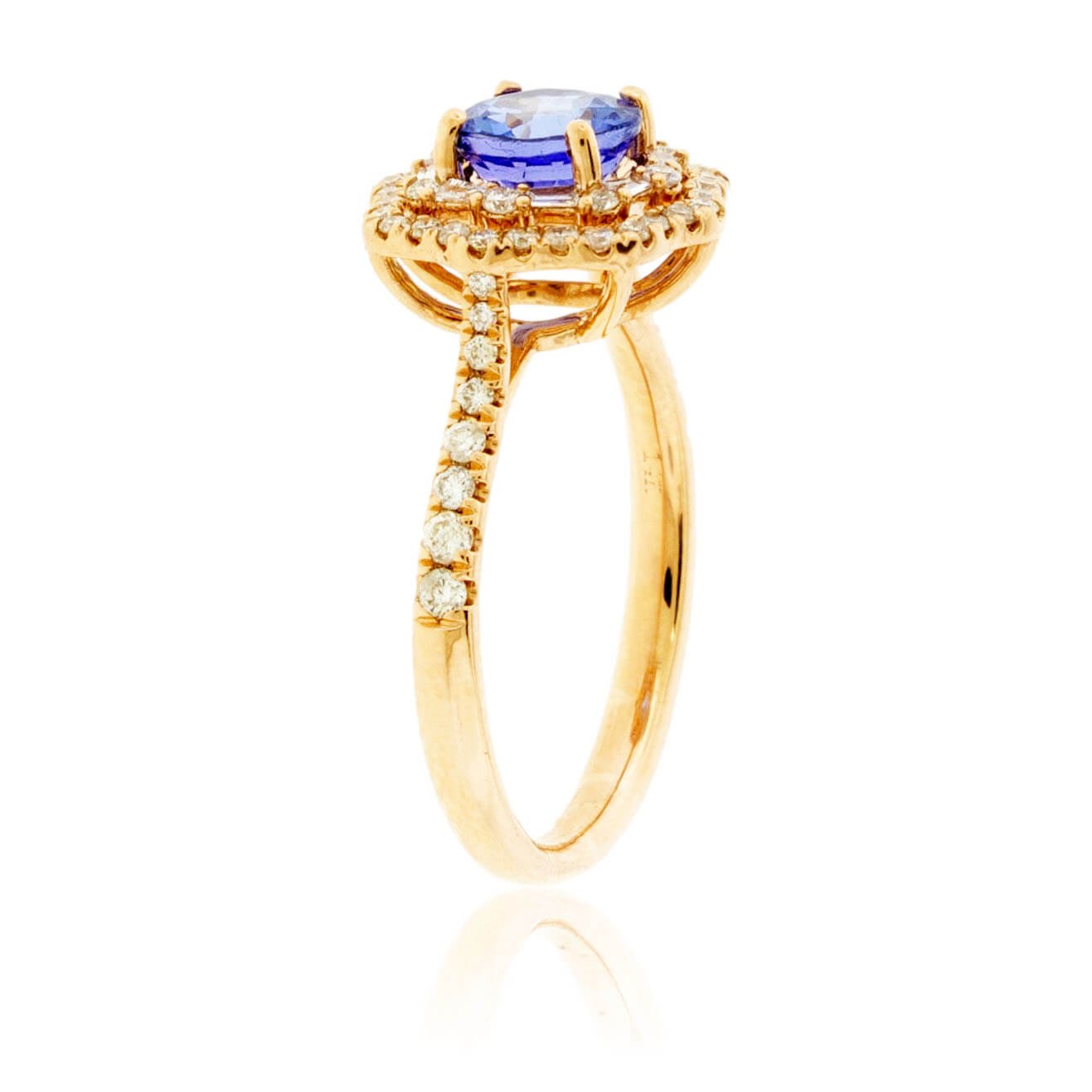 Round Cut Tanzanite and Diamond Double Halo Ring - Park City Jewelers