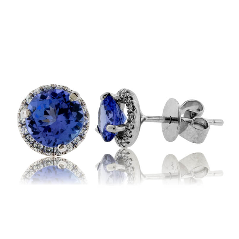 Round-Cut Tanzanite with Diamond Halo Stud Earrings - Park City Jewelers