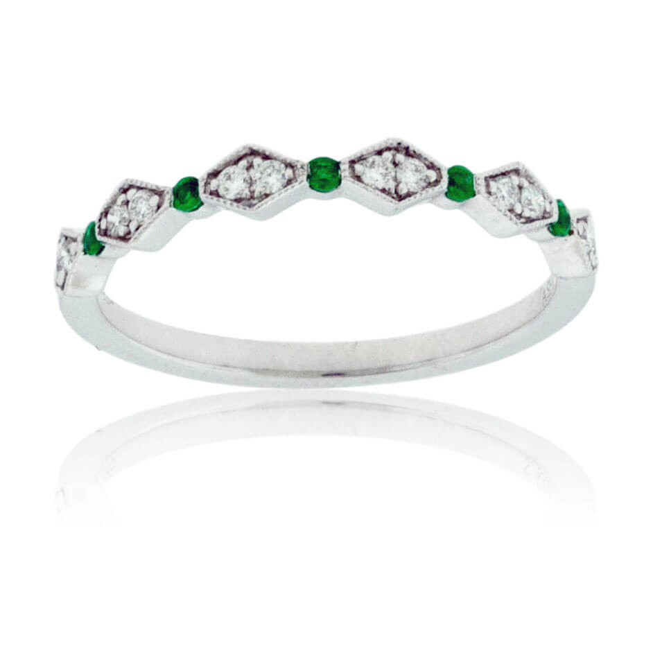 Round Diamond and Round Emerald Stacking Band - Park City Jewelers