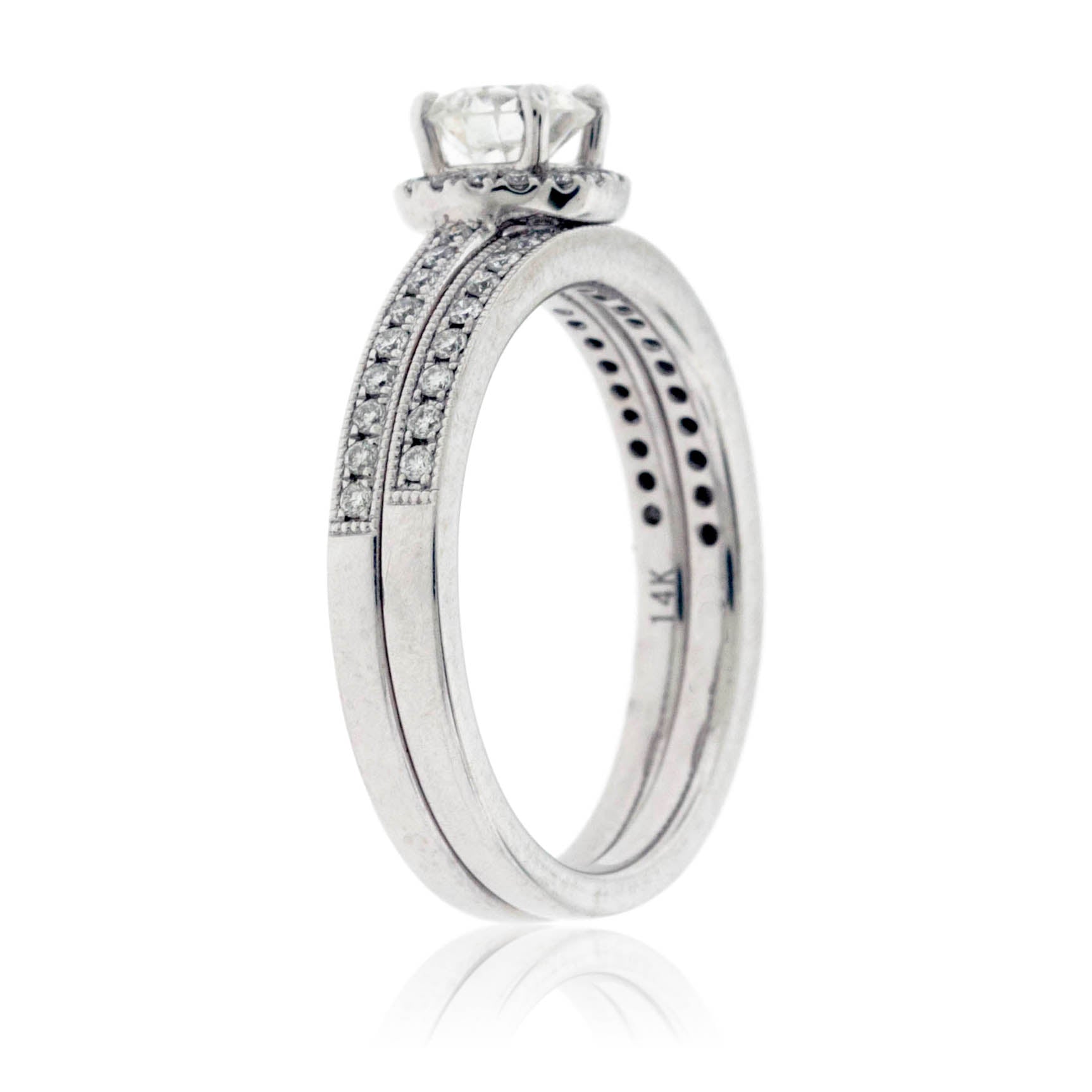 Round Diamond Milgrain Lined Engagement Ring Set - Park City Jewelers