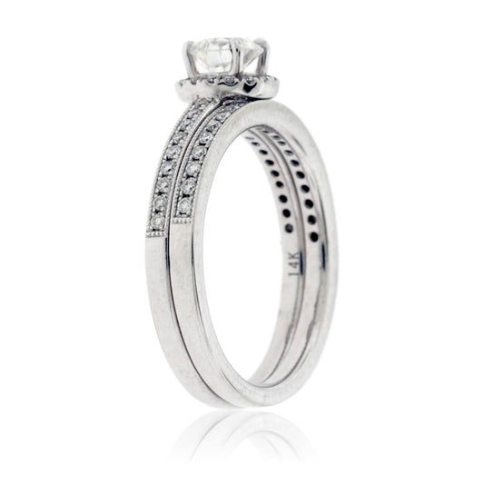 Round Diamond Milgrain Lined Engagement Ring Set - Park City Jewelers