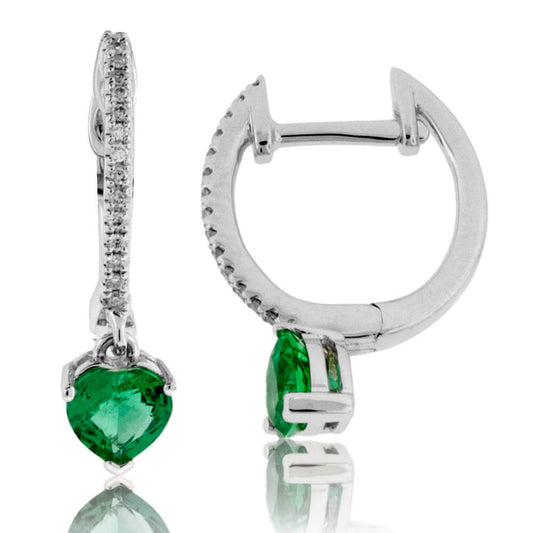 Round Emerald & Diamond Drop Earrings - Park City Jewelers