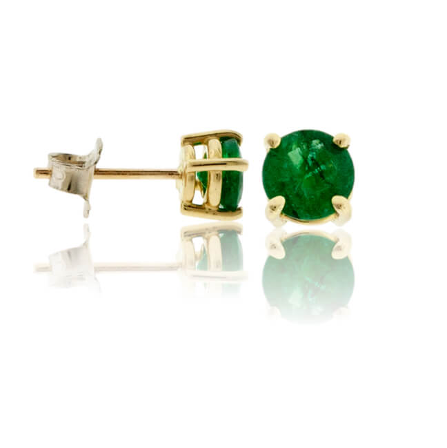 Round Emerald Yellow Gold Stud Earrings - Park City Jewelers