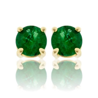 Round Emerald Yellow Gold Stud Earrings - Park City Jewelers