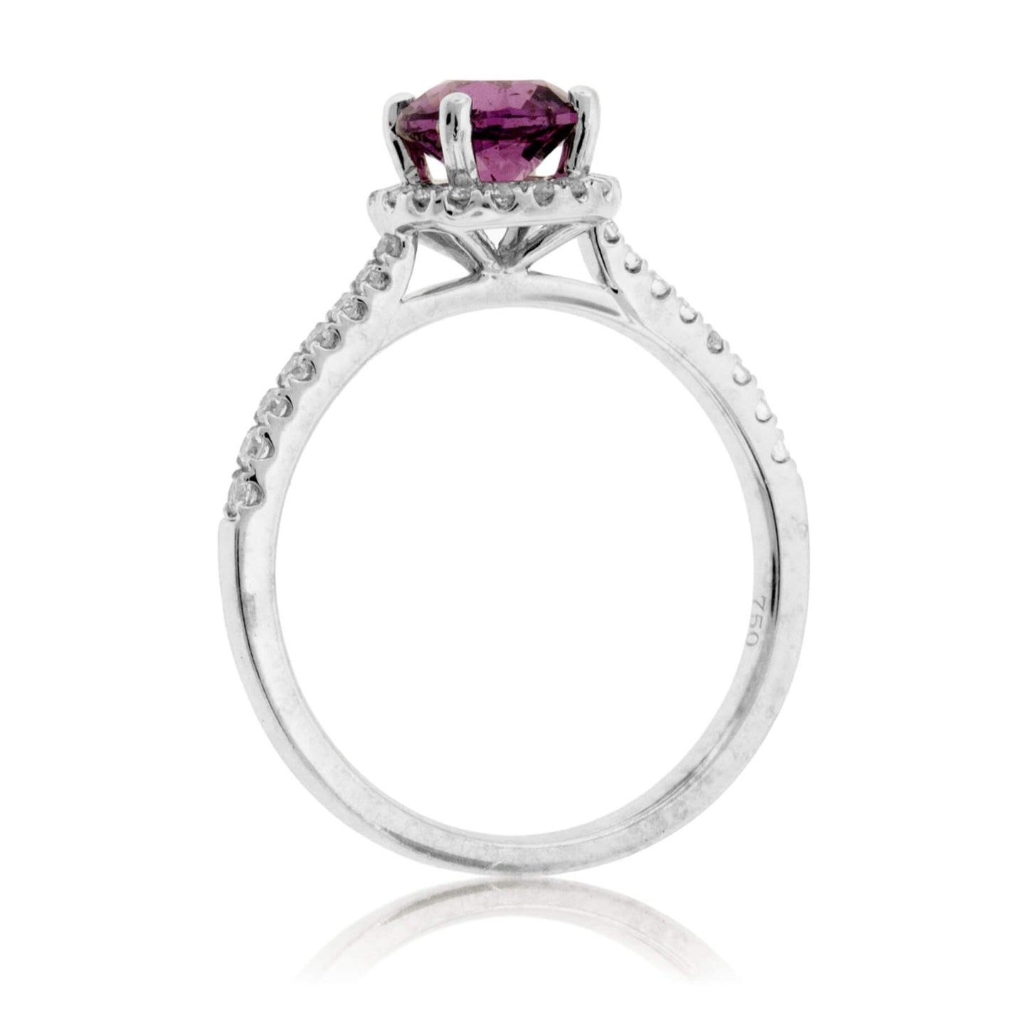 Round Garnet & Diamond Halo & Diamond Lined Shank Ring - Park City Jewelers