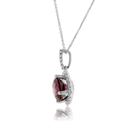 Round Garnet & Diamond Halo Drop Pendant - Park City Jewelers