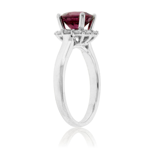 Round Garnet & Diamond Halo Ring - Park City Jewelers