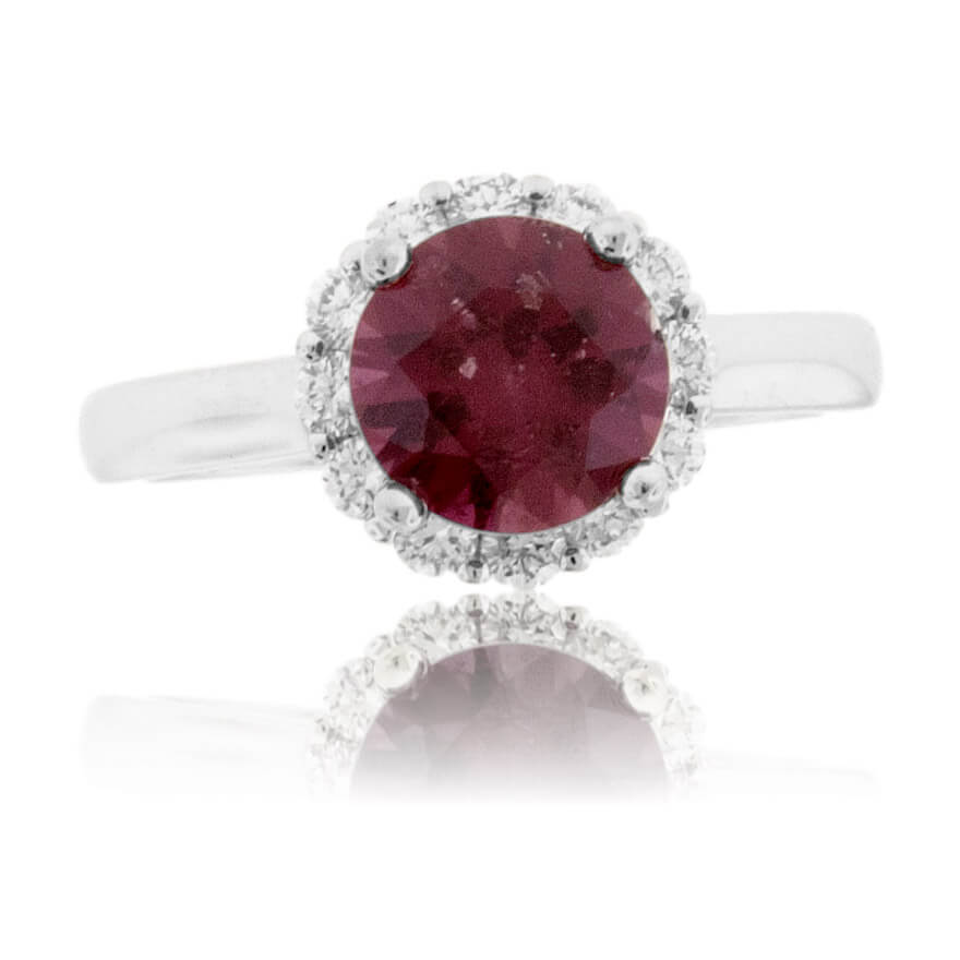 Round Garnet & Diamond Halo Ring - Park City Jewelers