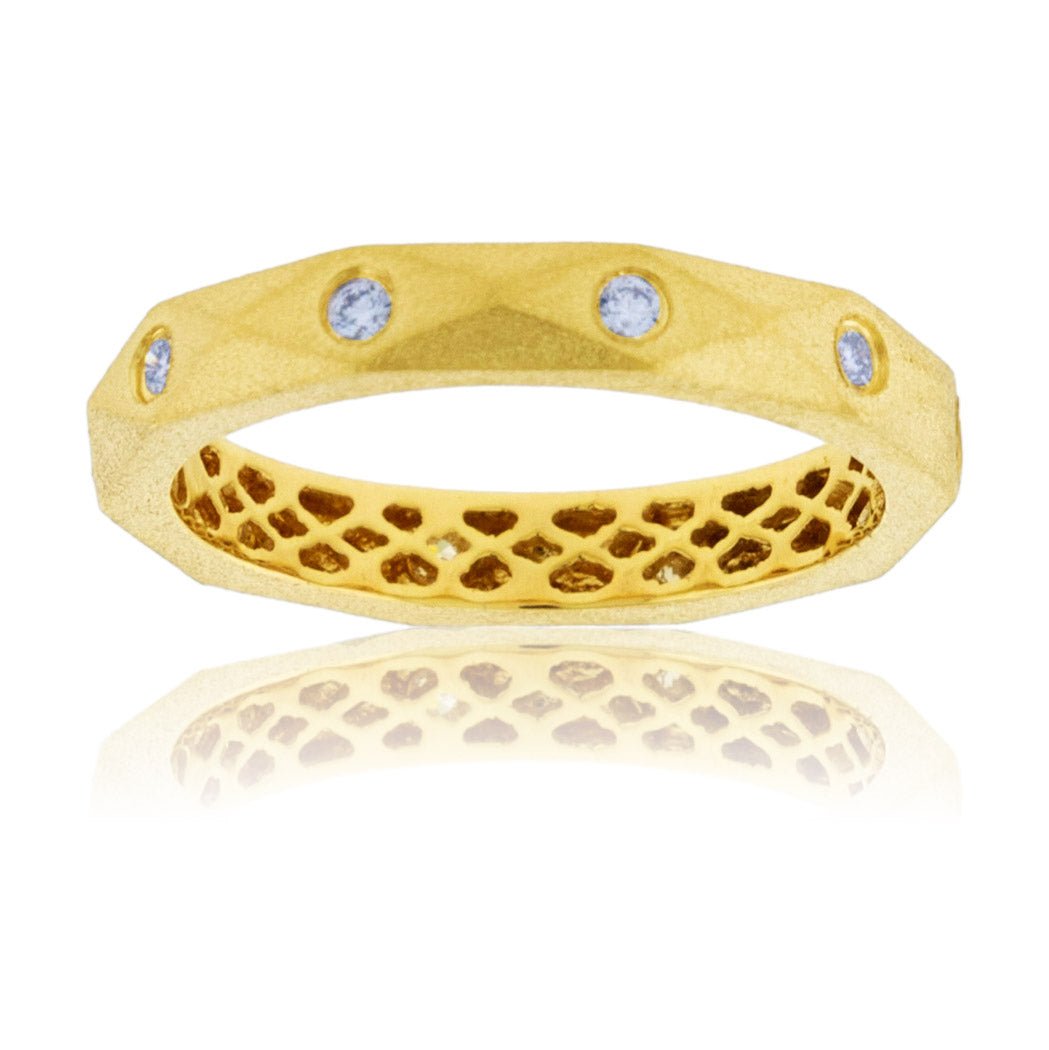 Round Geometric Diamond Gold Satin Finish Flush Set Ring - Park City Jewelers