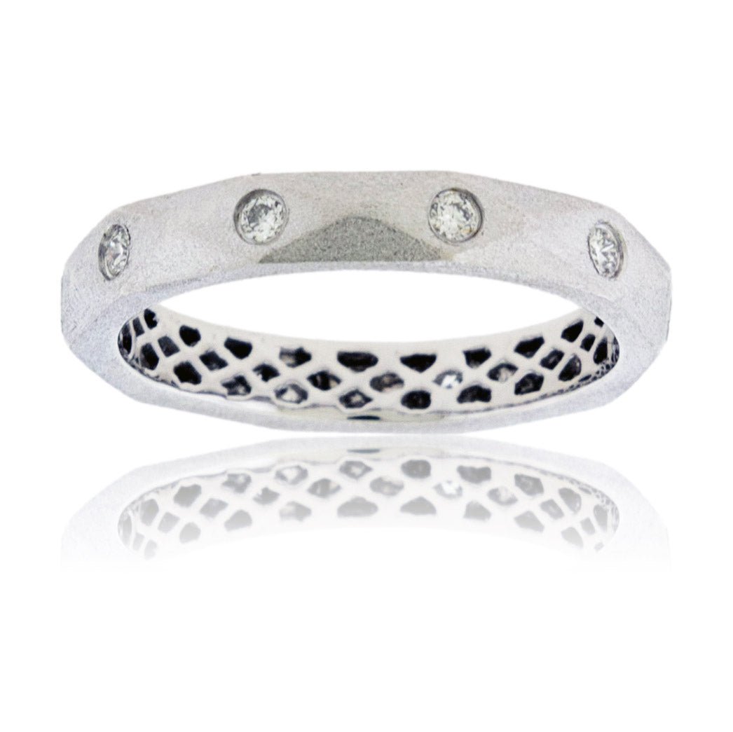 Round Geometric Diamond Gold Satin Finish Flush Set Ring - Park City Jewelers