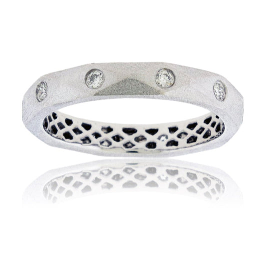 Round Geometric Diamond Gold Satin Finish Flush Set Ring - Park City Jewelers