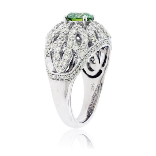 Round Green Diamond & Diamond Decorative Ring - Park City Jewelers
