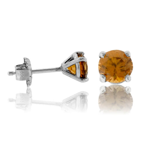 Round Honey Zircon Basket Style Stud Earrings - Park City Jewelers