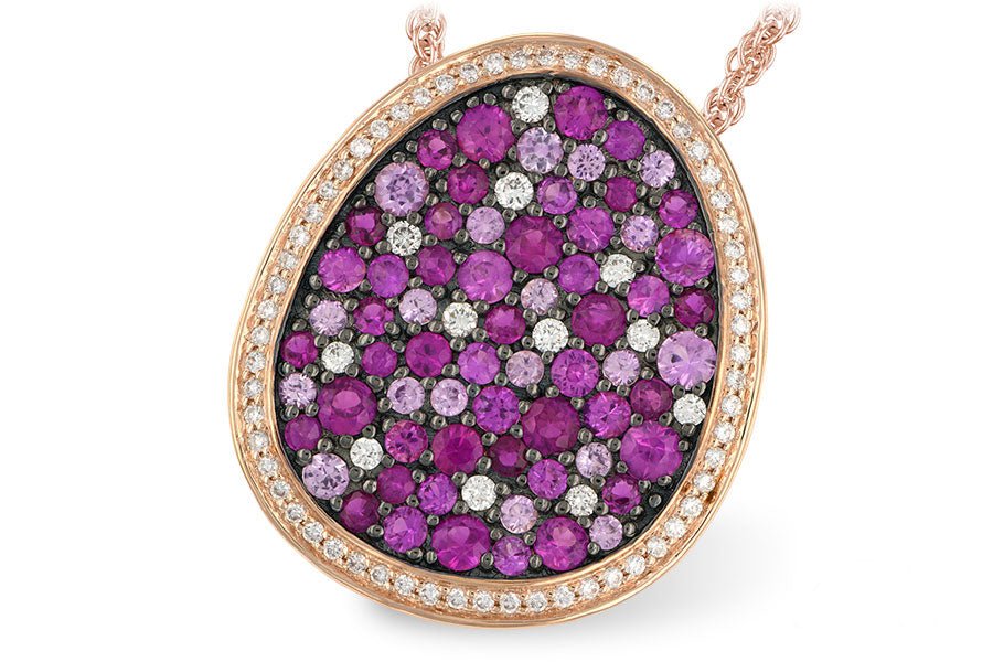 Round Mixed Color Sapphire & Diamond Halo Pendant w/Chain - Park City Jewelers