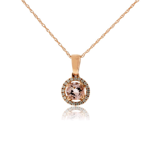 Round Morganite and Diamond Halo Pendant - Park City Jewelers