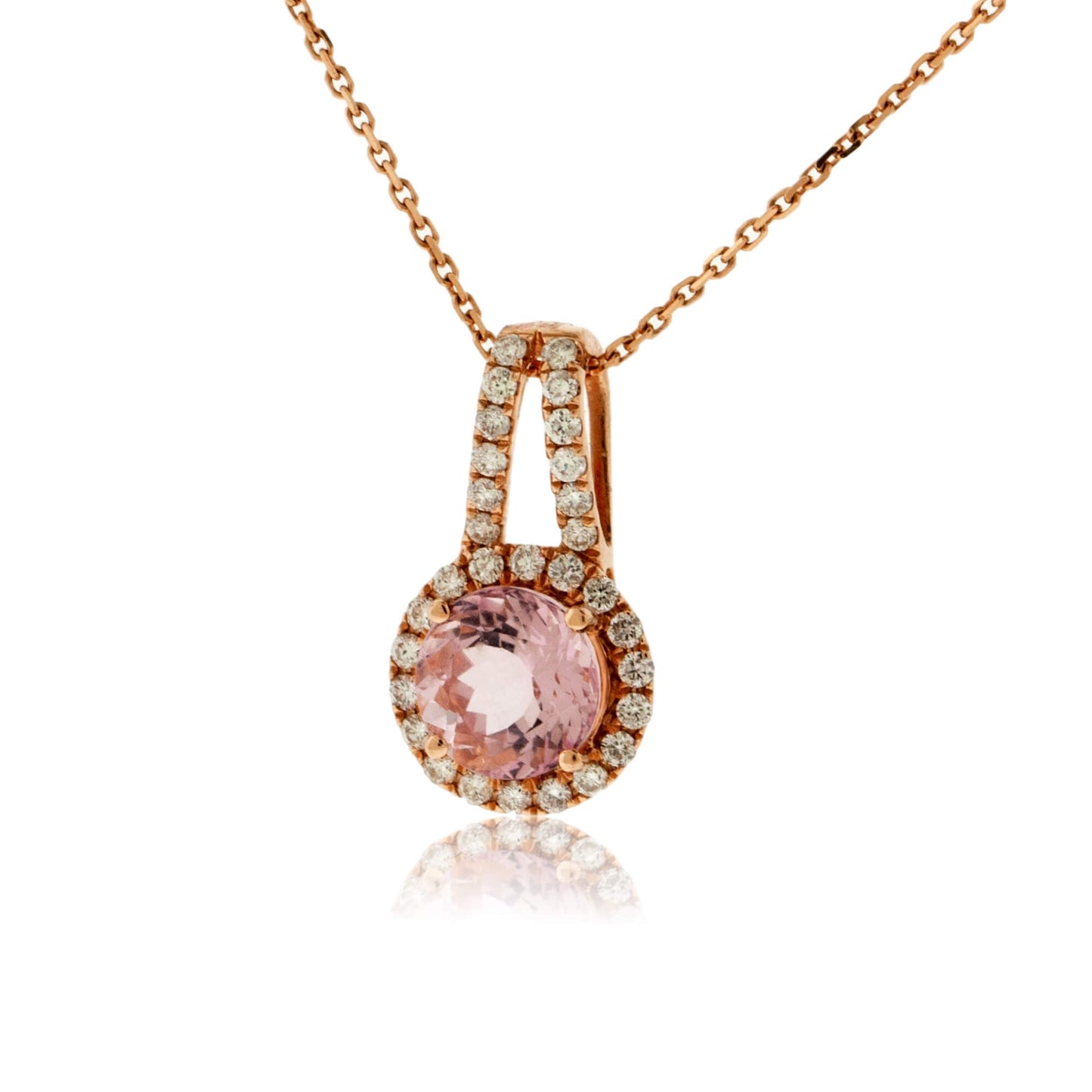 Round Morganite and Diamond Halo Pendant - Park City Jewelers