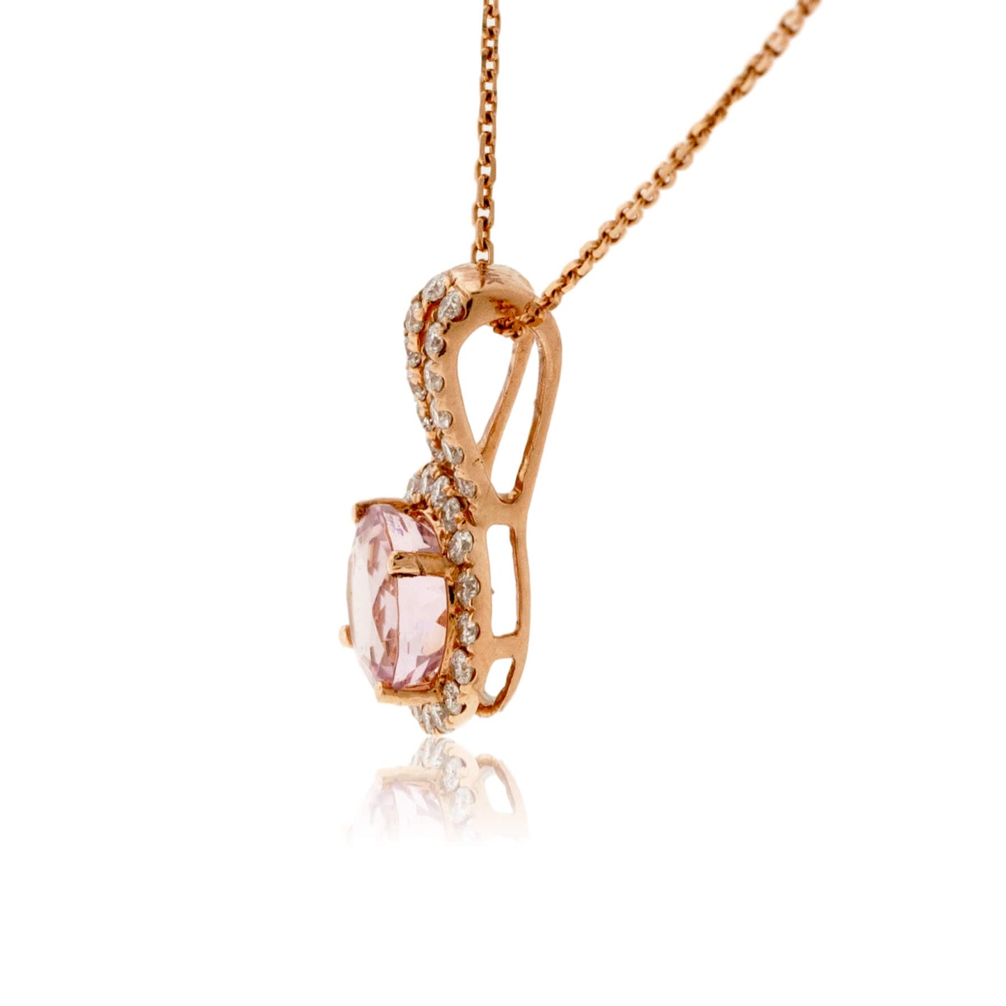 Round Morganite and Diamond Halo Pendant - Park City Jewelers