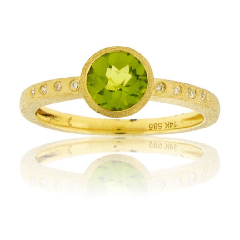 Round Peridot and Diamond Flush Set Style Ring - Park City Jewelers