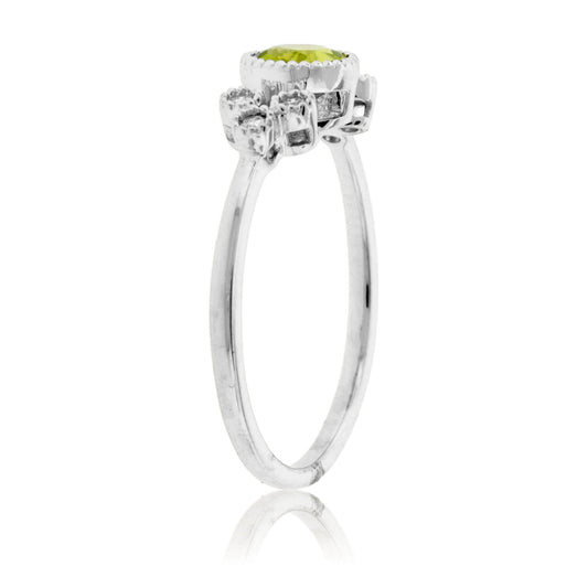 Round Peridot and Diamond Halo Ring - Park City Jewelers