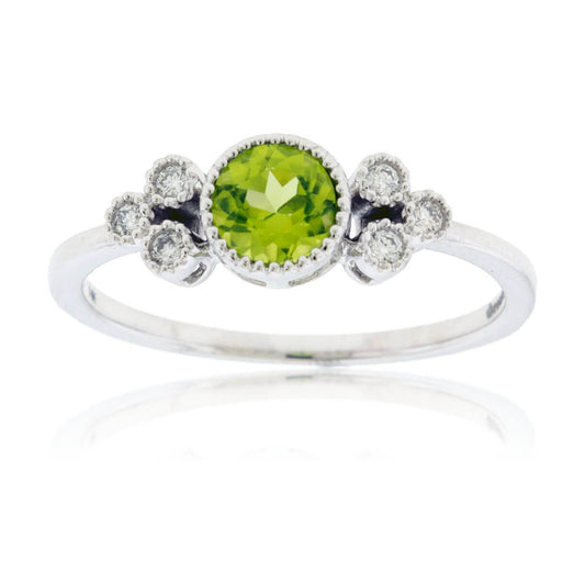 Round Peridot and Diamond Halo Ring - Park City Jewelers
