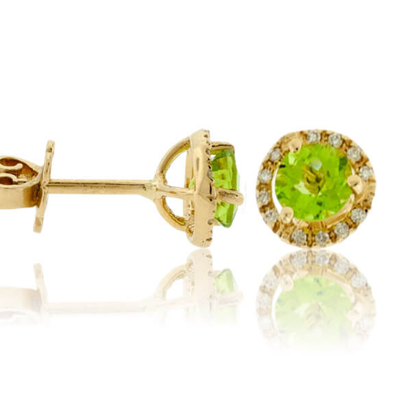 Round Peridot and Diamond Stud Halo Earrings - Park City Jewelers