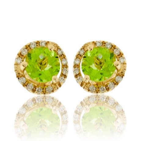 Round Peridot and Diamond Stud Halo Earrings - Park City Jewelers