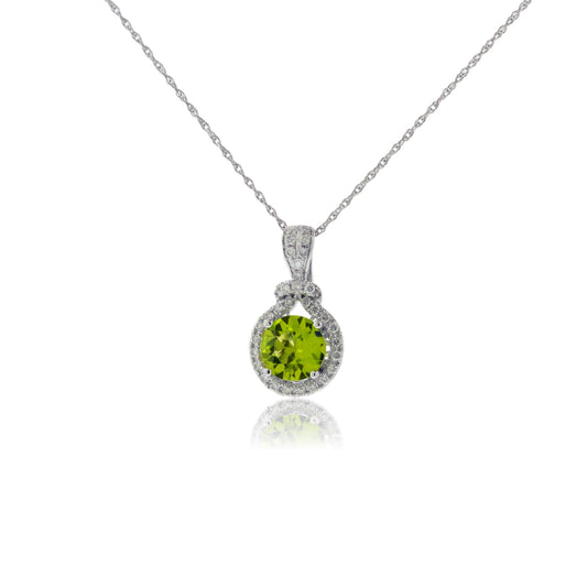 Round Peridot & Diamond Halo Pendant - Park City Jewelers