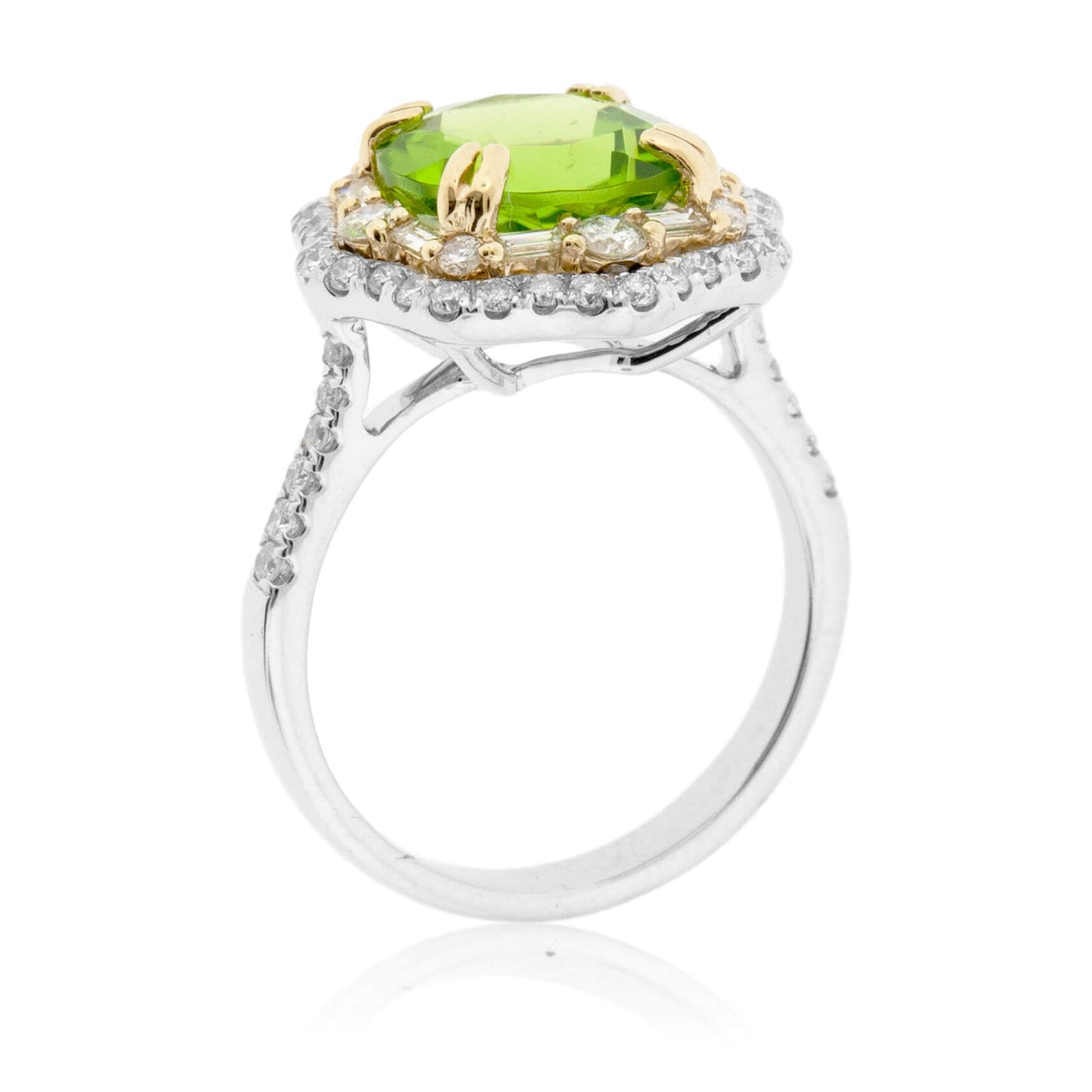Round Peridot & Double Diamond Halo Intricate Style Ring - Park City Jewelers
