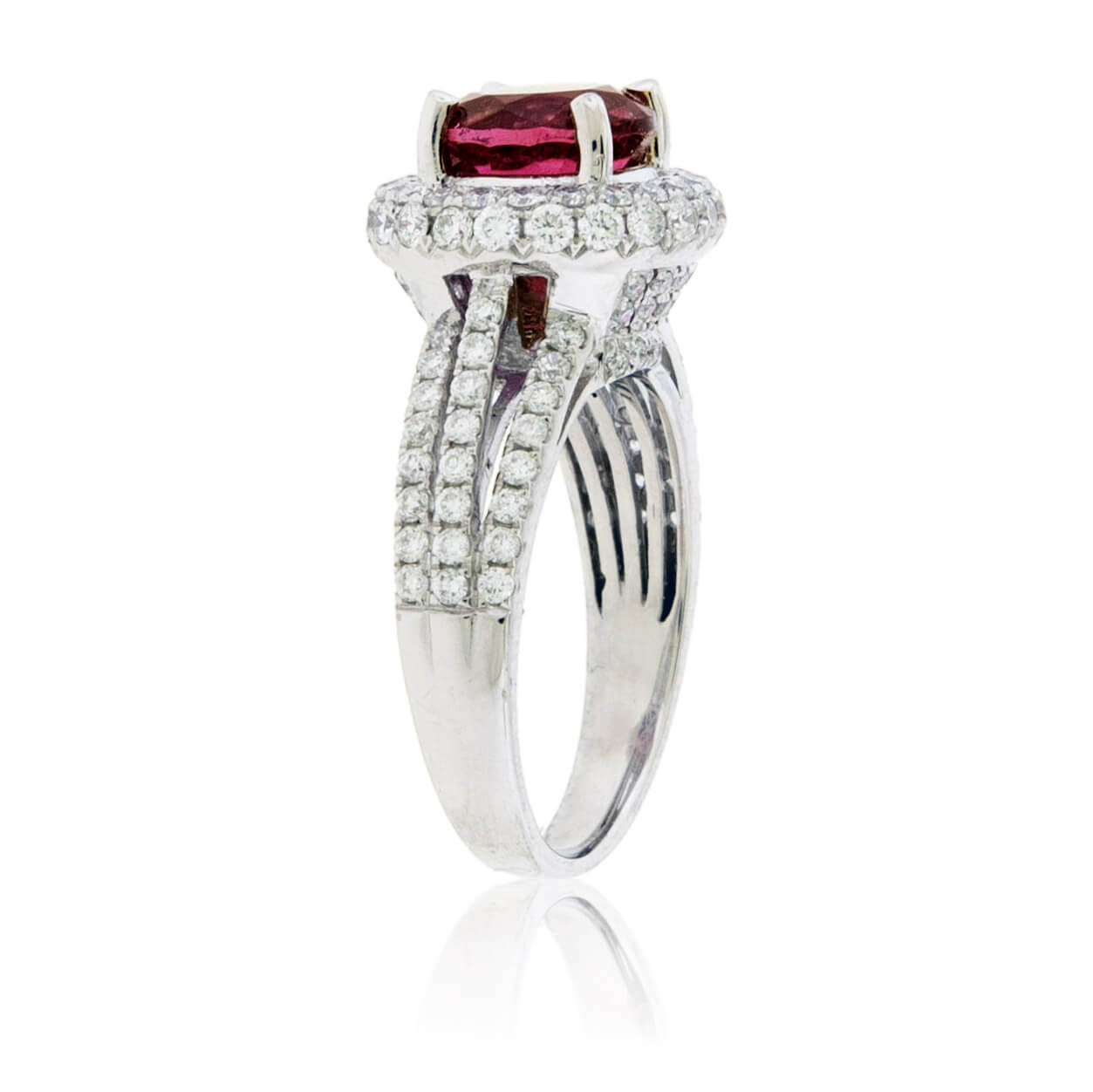 Round Pink Tourmaline Rubelite and Diamond Halo Ring - Park City Jewelers