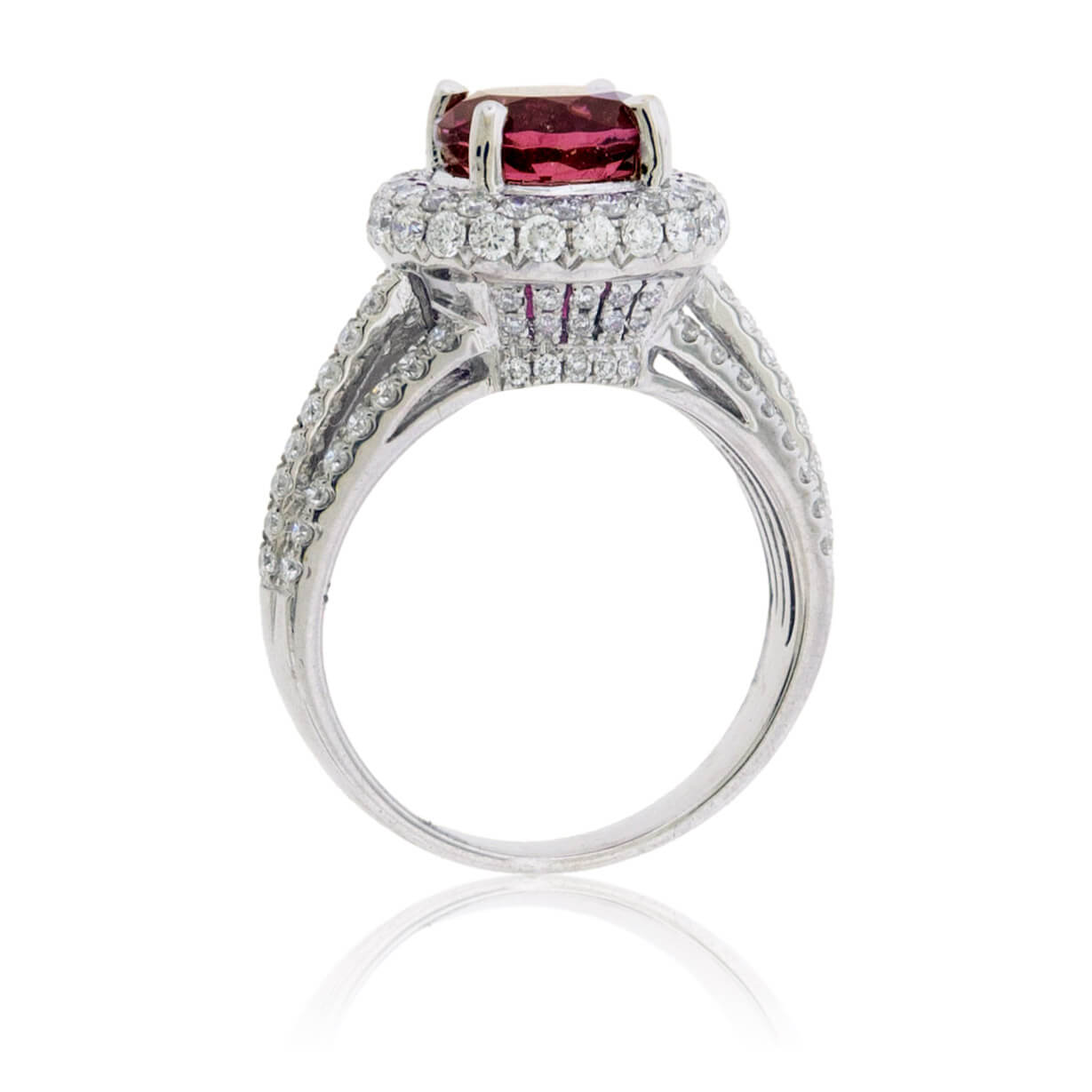 Round Pink Tourmaline Rubelite and Diamond Halo Ring - Park City Jewelers