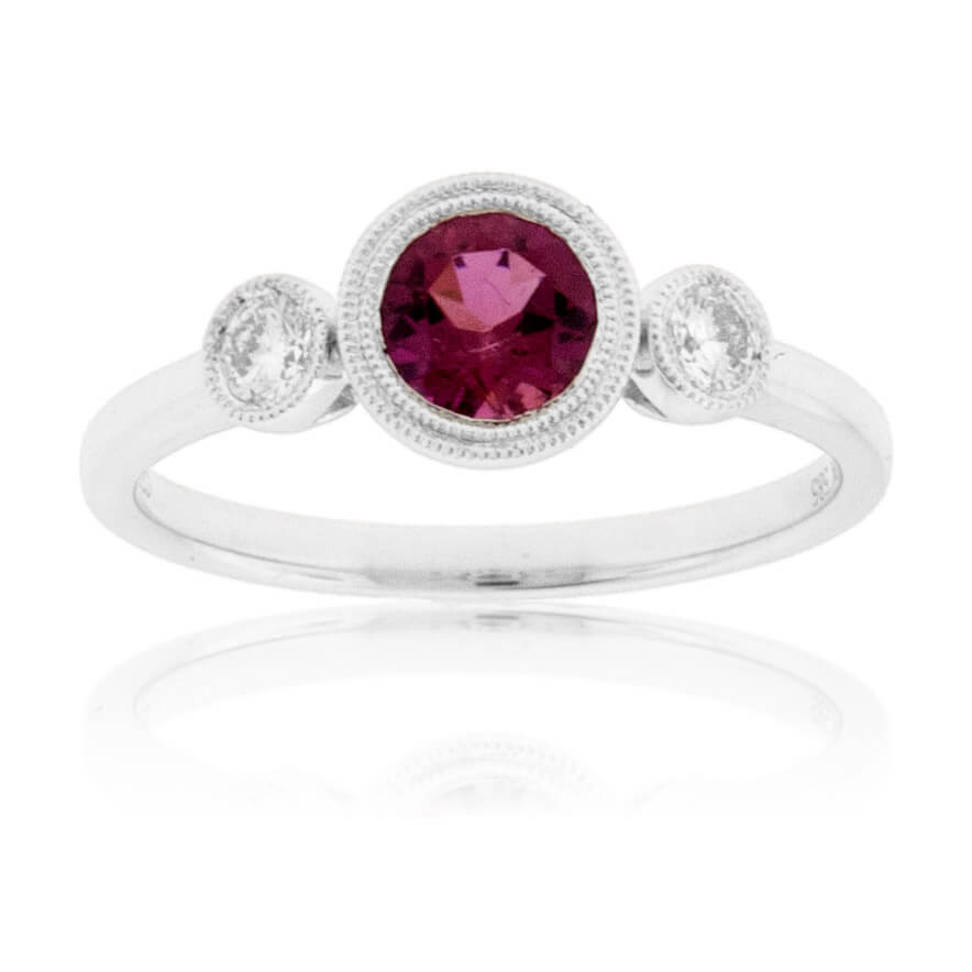Round Pink Tourmaline Rubelite Bezel & Diamond Ring - Park City Jewelers