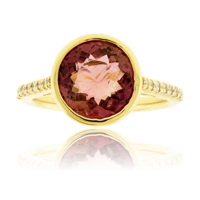 Round Pink Tourmaline Rubelite & Diamond Ring - Park City Jewelers
