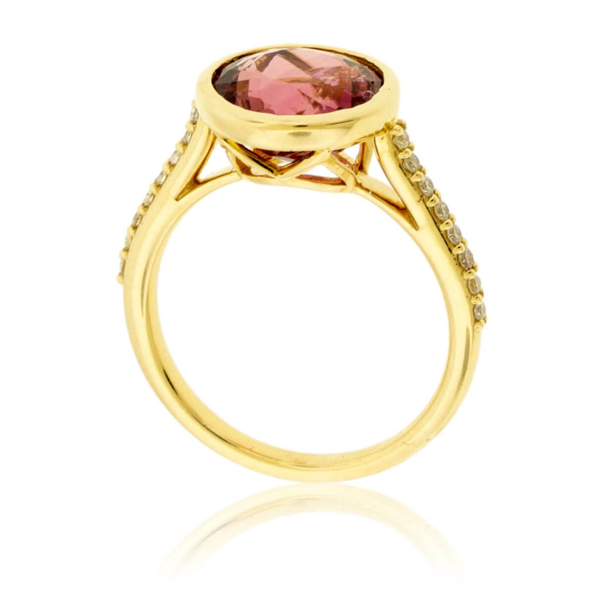 Round Pink Tourmaline Rubelite & Diamond Ring - Park City Jewelers
