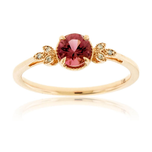Round Pink Tourmaline Rubelite & Diamond Ring - Park City Jewelers