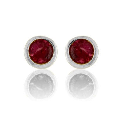 Round Red Emerald Bezel Set Petite Stud Earrings - Park City Jewelers