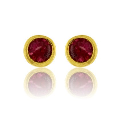 Round Red Emerald Bezel Set Petite Stud Earrings - Park City Jewelers