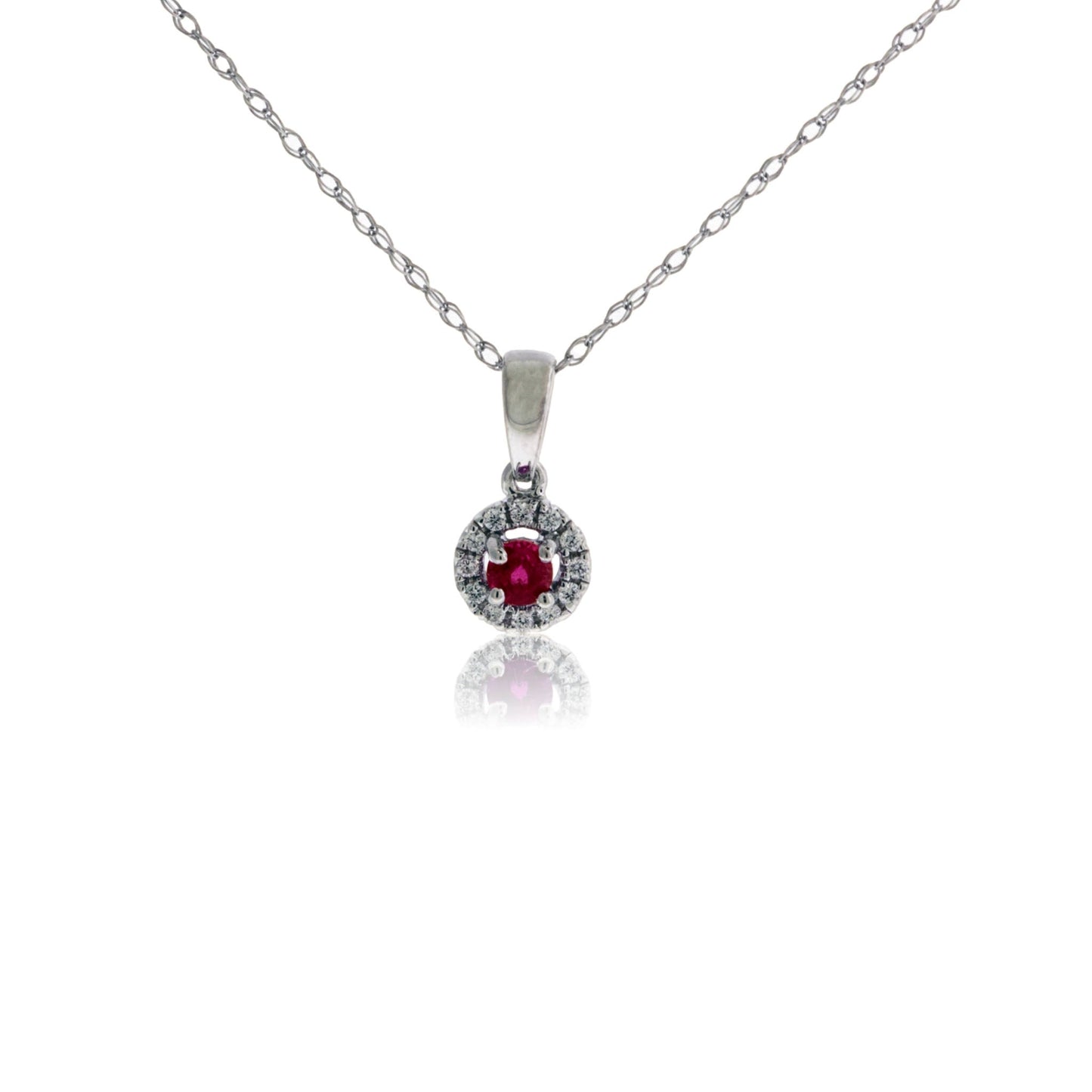 Round Red Emerald & Diamond Halo Pendant - Park City Jewelers