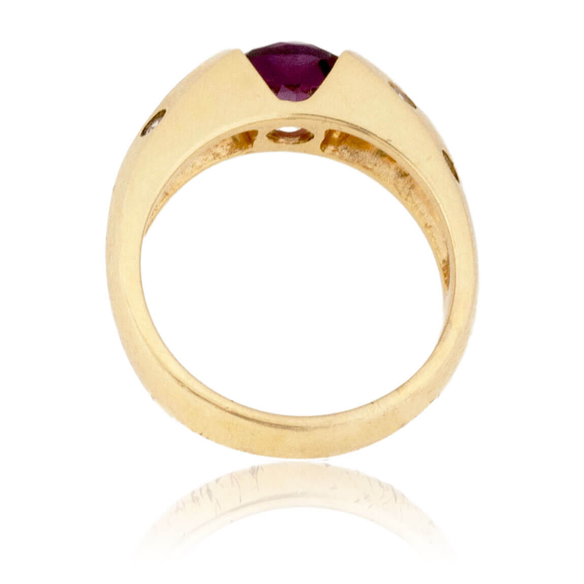 Round Rhodolite Garnet and Gypsy Set Diamond Ring - Park City Jewelers