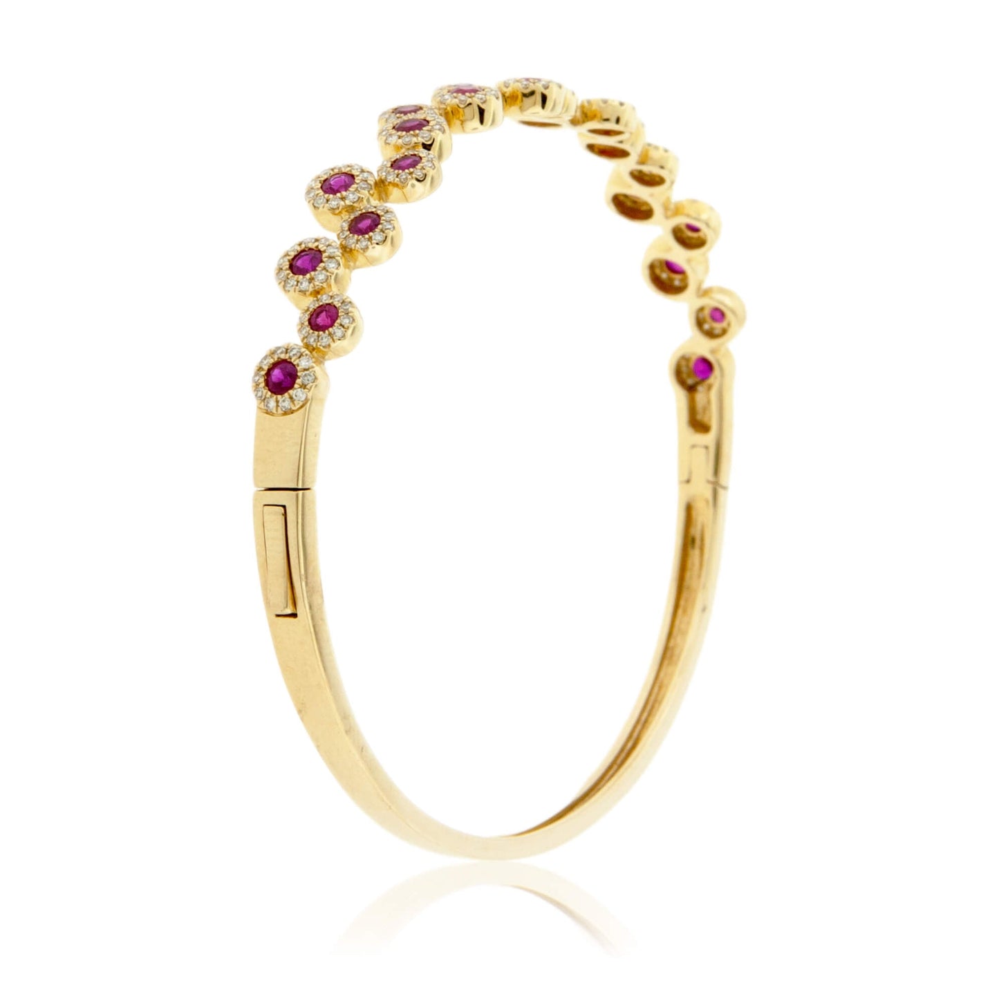 Round Rubies with Diamond Halos Bangle Bracelet - Park City Jewelers