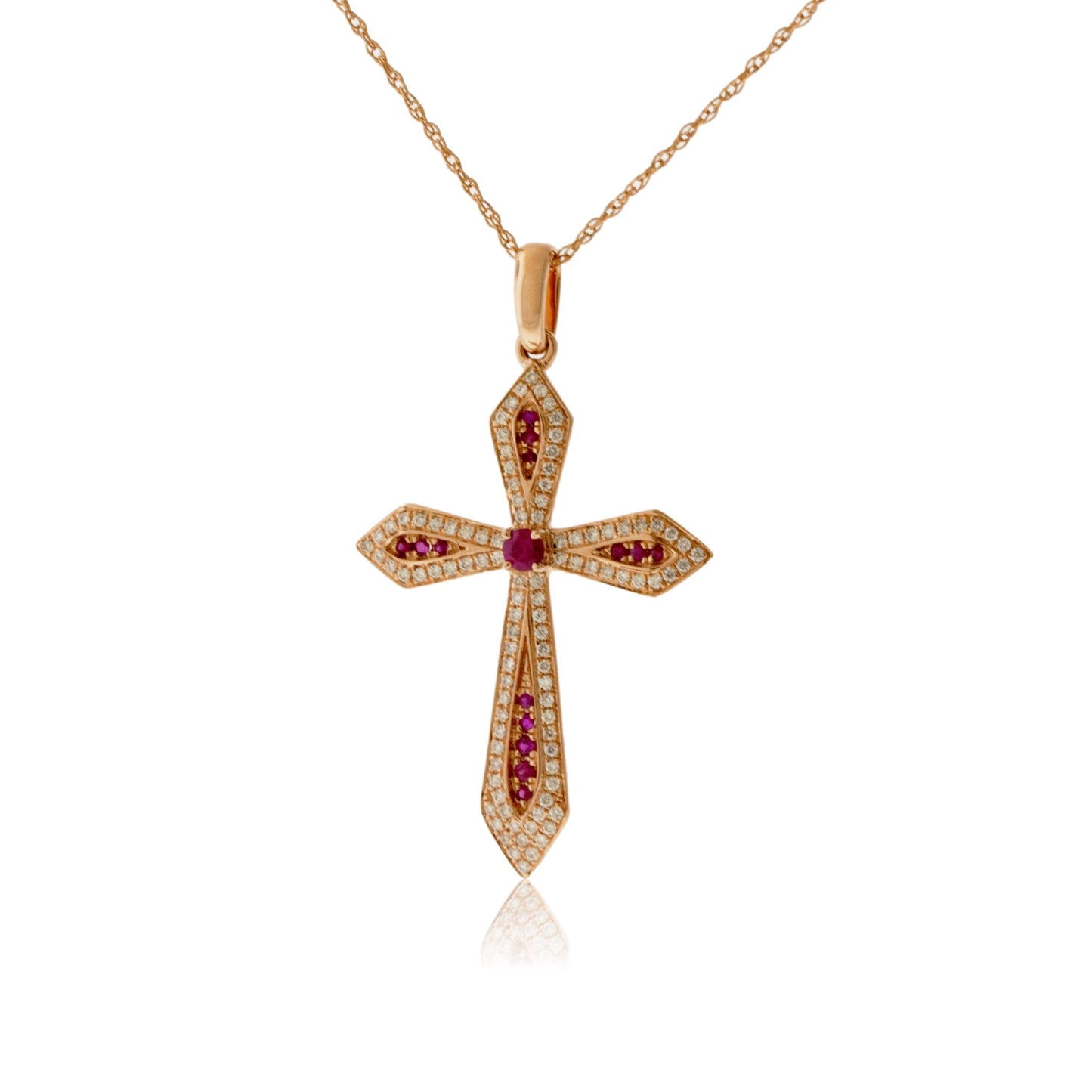Round Ruby & Diamond Cross Pendant - Park City Jewelers