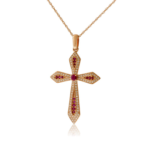 Round Ruby & Diamond Cross Pendant - Park City Jewelers