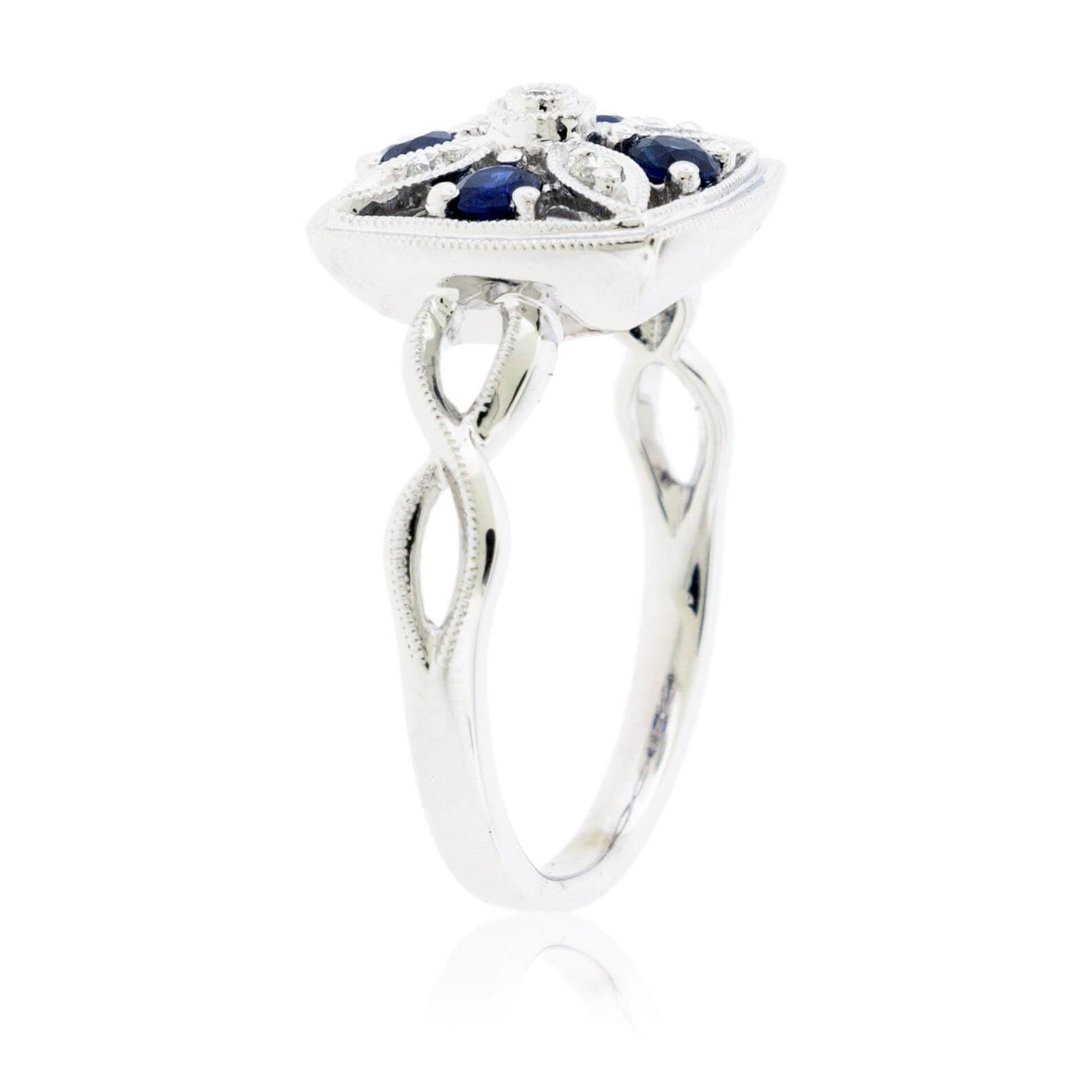Round Sapphire & Diamond Art Deco Style Ring - Park City Jewelers