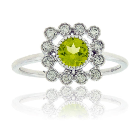 Round Shaped Peridot and Diamond Bezel Style Halo Ring - Park City Jewelers