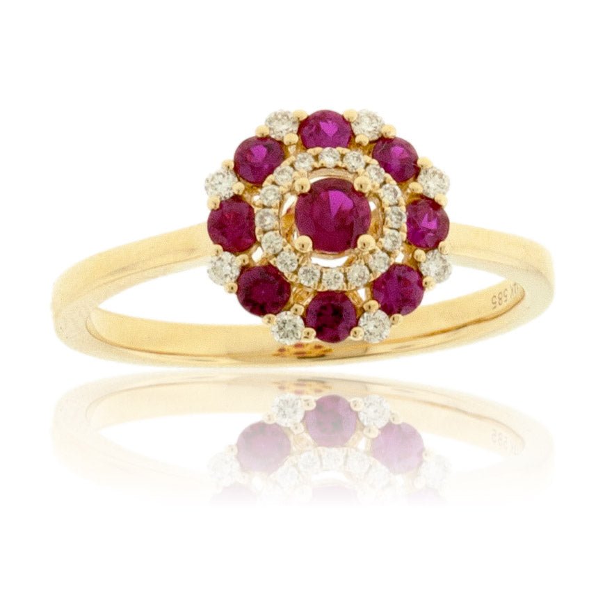 Ruby and Diamond Alternating Cluster Ring - Park City Jewelers